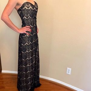bebe Strapless Black Lace Evening Gown - Size 6